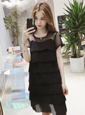 孕妇夏装上衣2021新款蛋糕裙子韩版中长款蕾丝百褶雪纺孕妇连衣裙
