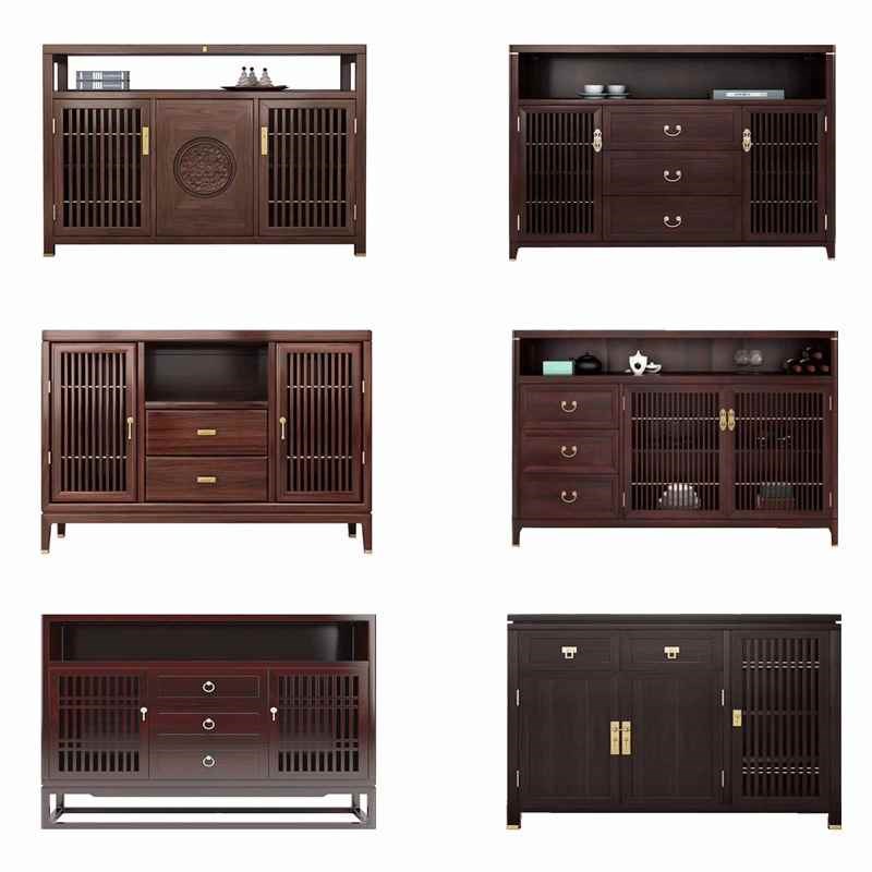 【折扣】新中式乌金木餐边柜禅意实木酒柜茶水柜一体靠墙餐厅置物