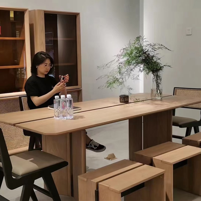 餐桌茶桌一体两用家用全实木日式奶油系茶几餐桌两用二合一书桌