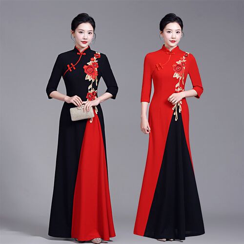 高端走秀旗袍长款2023年夏季新款改良版中国风气质优Z雅演出服女