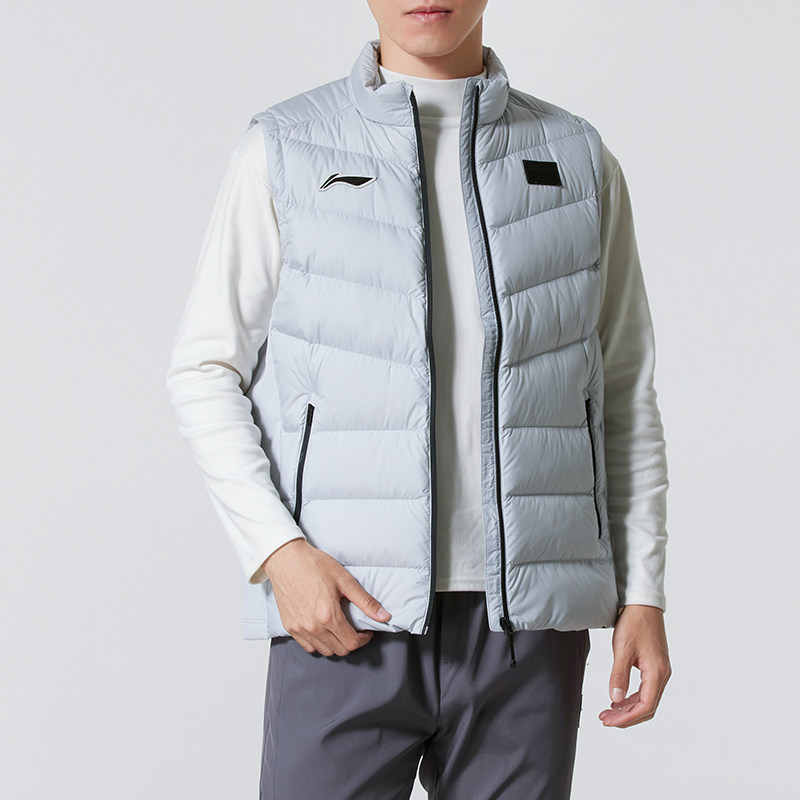 李宁男装女装运动服冬季羽绒马甲拼接抓绒版型立体羽毛球训练外穿