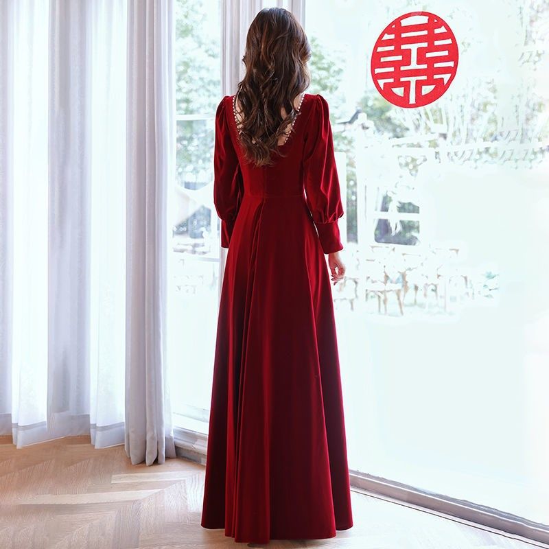 红色敬酒服长袖新款新娘高级感订婚礼服回门平时可穿小个子连衣裙