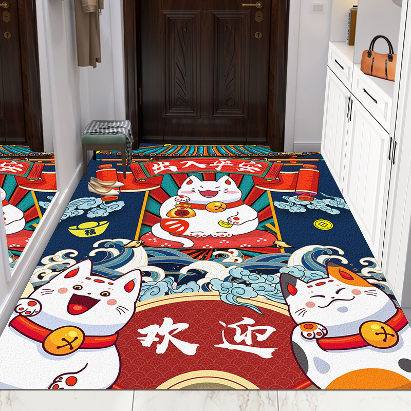 入户门口地毯卡通可裁剪丝圈地垫进门垫换鞋垫家用玄关门垫招财猫