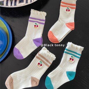 2022秋冬新小黑托昵袜子女童纯棉中筒袜小黑托尼宝宝儿童袜1-15岁