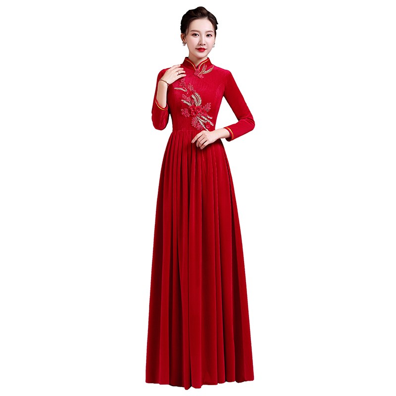 大合唱演出服长裙成人礼服2021新款中老年古装表演服中袖舞蹈服装