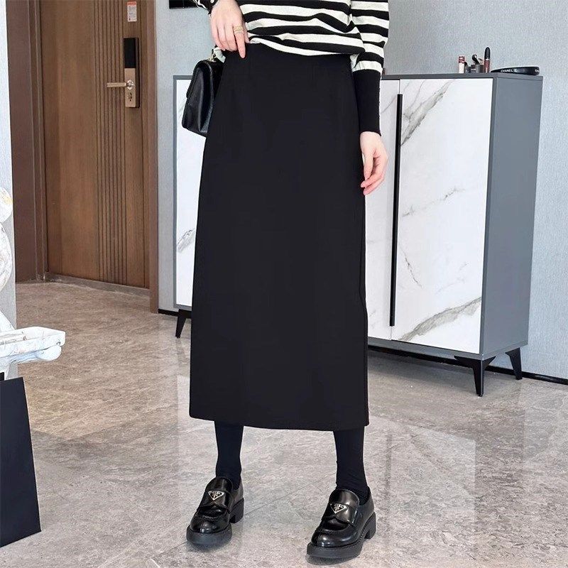 黑色加厚半身裙女2024秋冬气质显瘦松紧腰毛呢长裙直筒裙,女装/女士精品,大码半身裙,淘宝优惠券,粉丝福利购,淘宝优惠卷