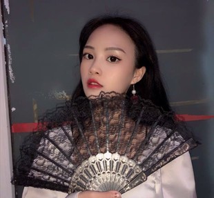 Lolita华丽欧式复古黑色蕾丝扇子舞蹈旗袍走秀表演出折扇COS道具