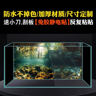 静电贴鱼缸贴纸背景画水族箱造景装 饰水草森林洞穴壁纸高清定制