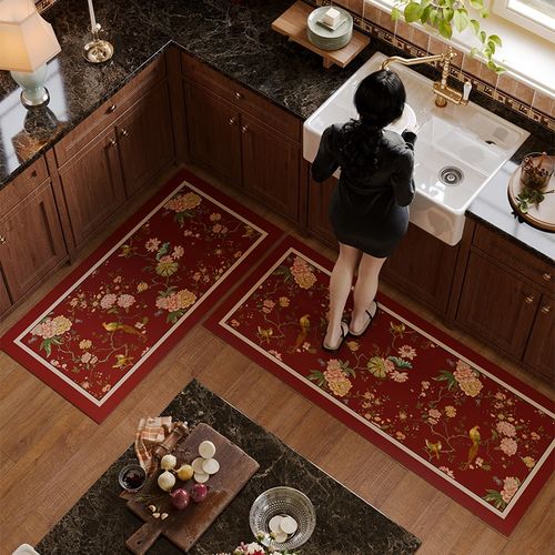 艾薇庄园美式硅藻泥厨房喜庆地垫防油可擦免洗好打理长条脚垫地毯