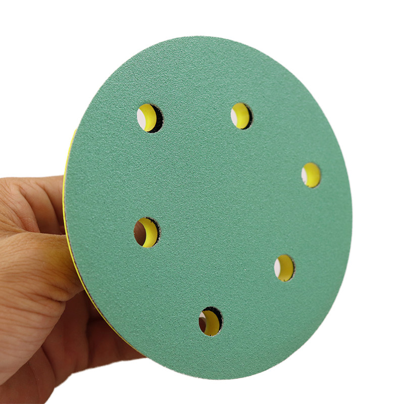5寸胶膜植绒圆盘绿砂纸6孔拉绒打磨片气磨片干磨水磨打磨抛光沙皮