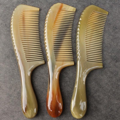 天然白牛角梳子密细齿防静电护养发按摩保健梳子特大号21厘米加厚