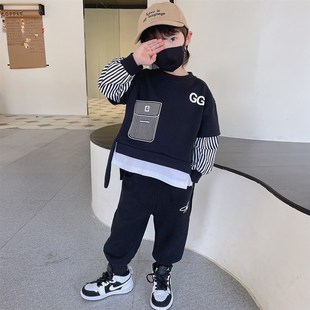 男童春装 2023新款 洋气时髦儿童春秋季 酷帅宝宝炸街衣服潮 加绒套装
