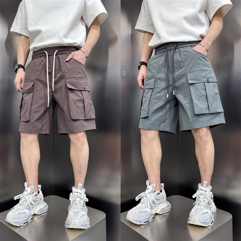 2025夏季新款百搭男工装短裤宽松直筒五分裤高街大口袋美式沙滩裤,男装,短裤,淘宝优惠券,粉丝福利购,淘宝优惠卷