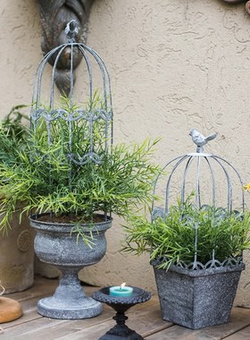 铁皮花盆美式复古铁艺鸟笼花器创意阳台花园户外庭院装饰花盆摆件