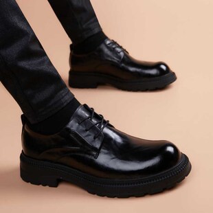 新款头层牛皮鞋真皮正装商务韩版英伦风圆头增高男士休闲德比男鞋