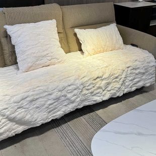 毛毛垫子沙发盖巾软糯感防滑 奶油风皮毛一体沙发垫獭兔毛坐垫冬季