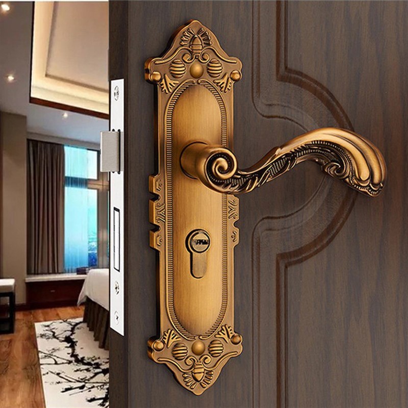 白色可调欧式室内门锁黄古铜家用通用型房门锁整套静音旧门换锁