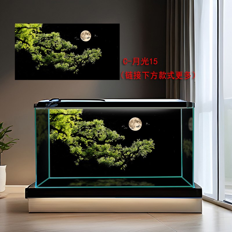 鱼缸背景纸画高清图定制星空月光龙鱼缸水族箱造景装饰图外贴
