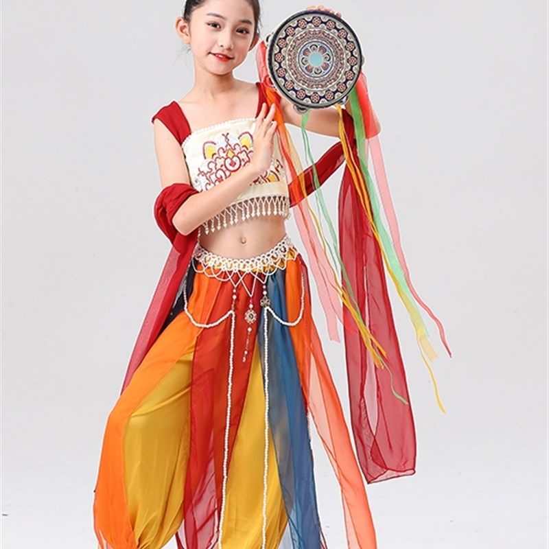 新款中国风汉服舞蹈服敦煌飞天儿童演出服异域风情古典舞反弹琵琶