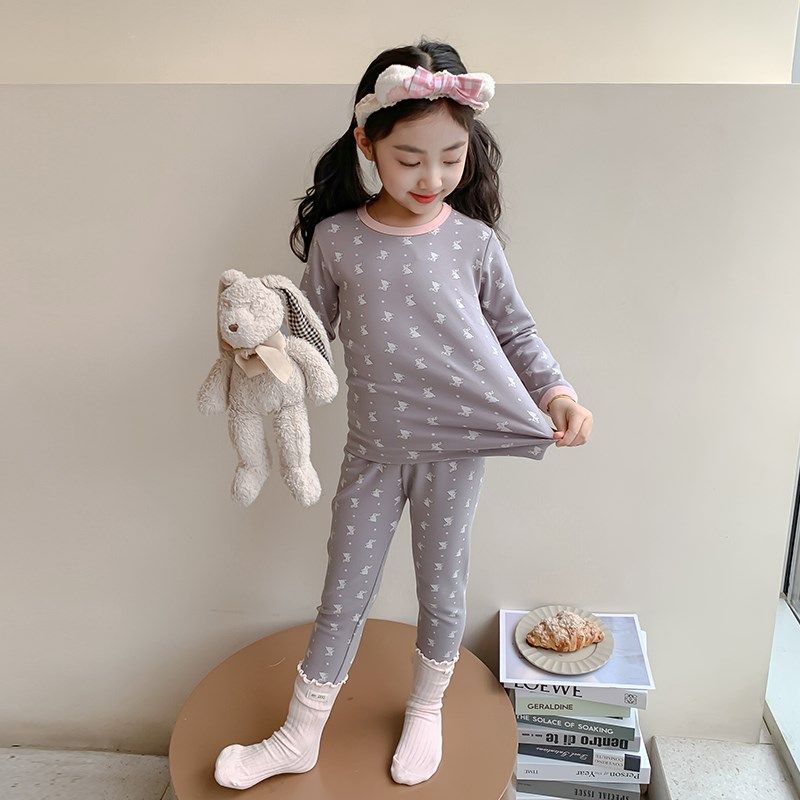 女童秋衣秋裤纯棉a类秋冬儿童保暖内衣套装宝宝棉毛衫加厚家居服