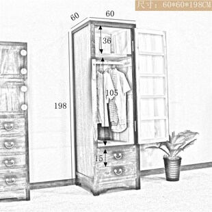 香樟原实木衣柜单门60cm宽小户型窄儿童单人独柜子收纳储物橱卧室