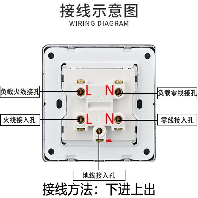 暗装20A大功率电流开关面板带指示灯空调热水器曲架双刀双断开关