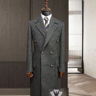 羊毛外套 中长款 秋冬款 羊毛大衣纯羊毛加厚保暖人字纹面料简约时尚