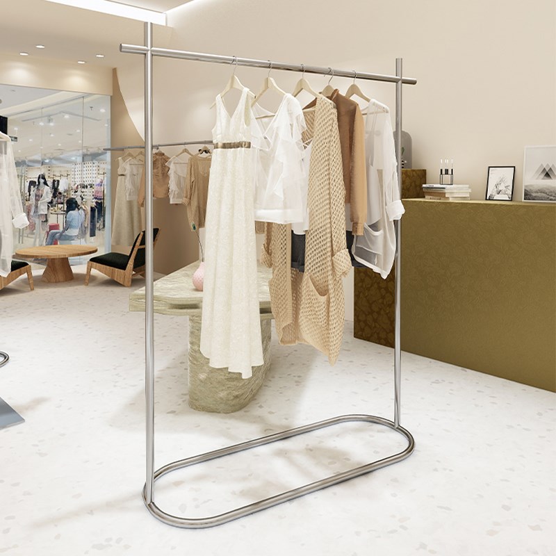 服装店展示架落地式轻奢风挂衣架银色女装货架不锈钢拉丝衣服架子