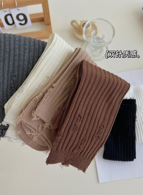 儿童袜子纯棉春秋双针破洞乞丐袜男女童中筒袜宝宝泡泡袜个性潮袜