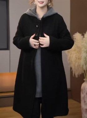 高级时尚两件套装女2024新款简约中长款宽松中长款外套连帽连衣裙