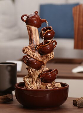 创意客厅茶几电视柜招财流水摆件办公室收银台开业礼品陶瓷装饰品