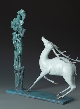 铜之美《探云》鹿摆件铜工艺品书房茶几办公桌收藏艺术品开业礼品