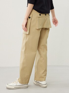 WKZ06046 茉莉雅集 设计感多口袋重酵素洗全棉工装直筒裤春夏女