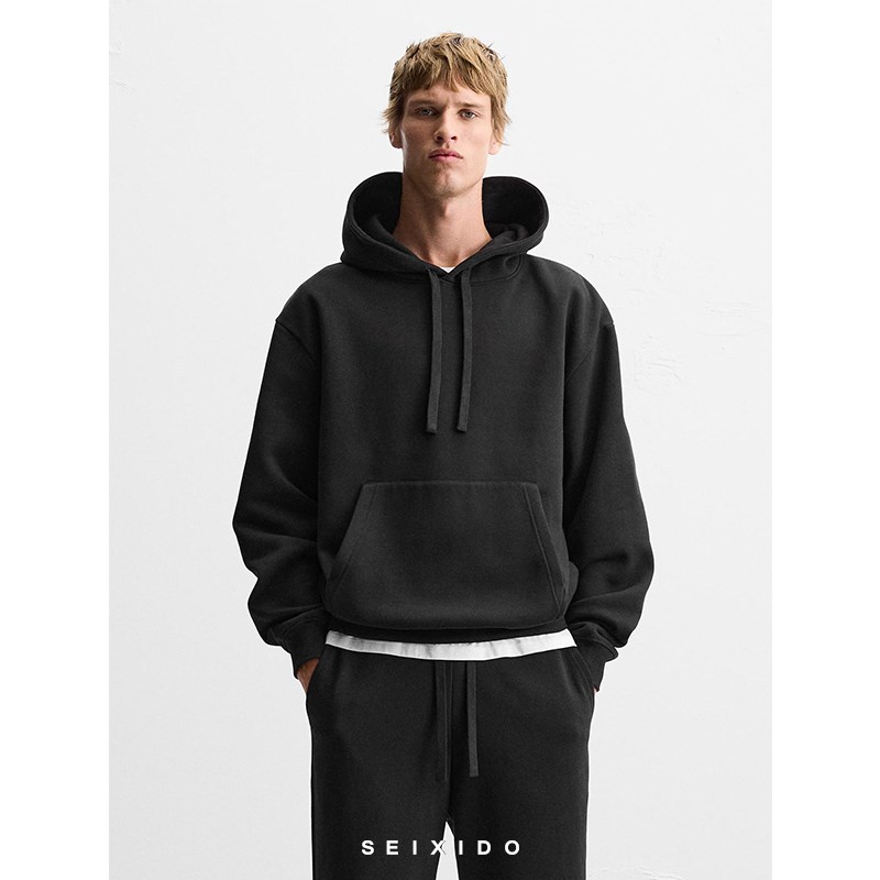 柜299!秋冬男装欧美简约休闲连帽加绒卫衣 0761330 800 情侣外套