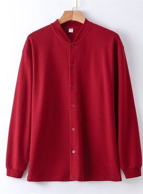 中老年纯棉开衫秋衣上衣男士爸爸老人秋冬开襟长袖棉毛衫保暖内衣