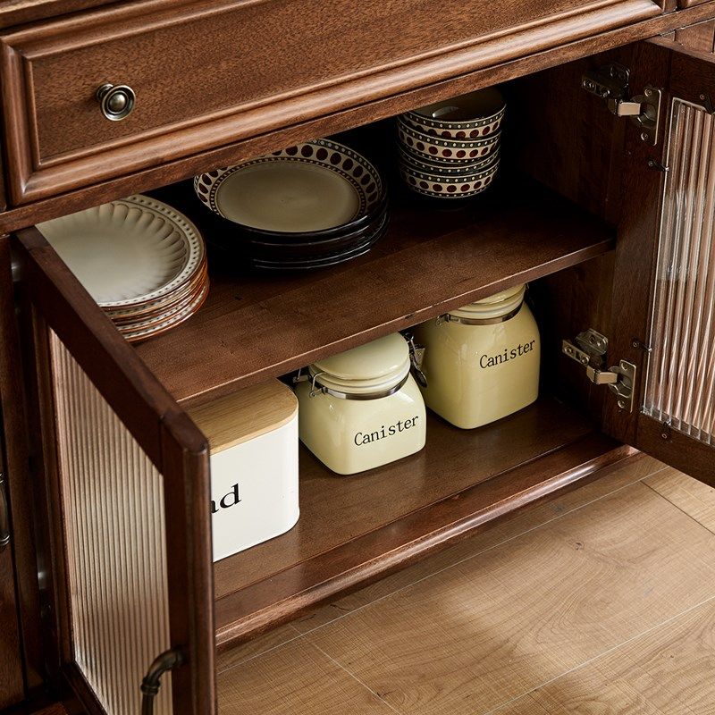 美式纯实木餐边柜双层一体酒柜客厅靠墙储物柜茶水柜家具置物柜子