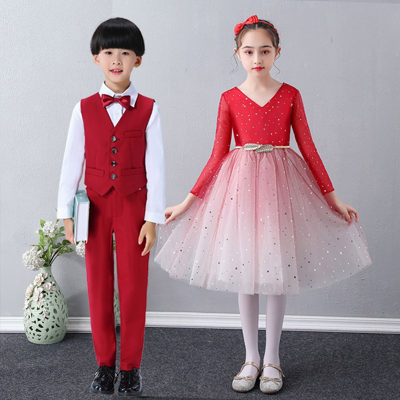 新款儿童合唱服演出服大合唱团礼服男女童小学生朗诵舞蹈表演服装
