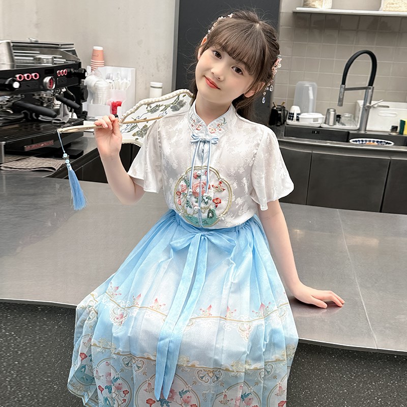 女童马面裙套装夏装2025新款中国风薄款连衣裙女孩两件套古风裙子