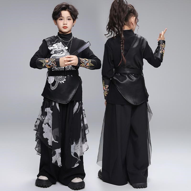 儿童武术街舞演出服中国风男女童国潮侠客风套装嘻哈hiphop表演服