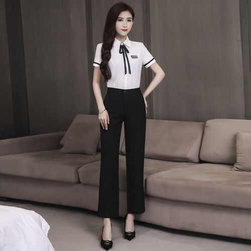 新款足浴技师工作服女衬衣百褶裙酒店沐足美容院按摩气质工衣套装