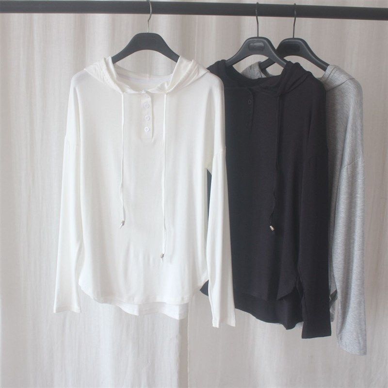 夏季连帽休闲薄款针织衫长袖宽松套头防晒衣中长款外套显瘦上衣女