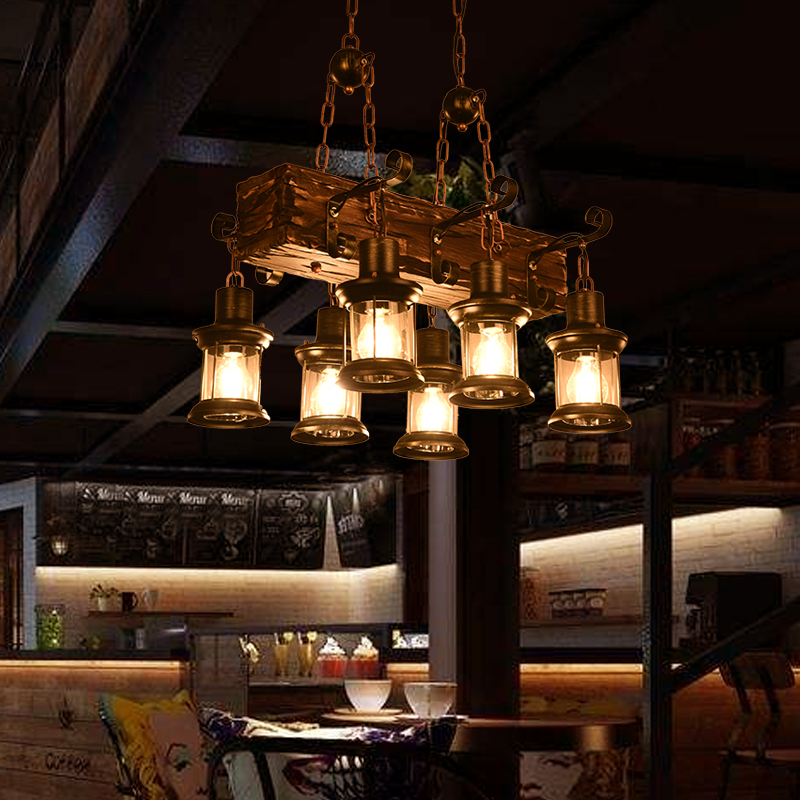 美式乡村复古实木loft吊灯个性创意船木酒吧服装店咖啡厅装饰吊灯