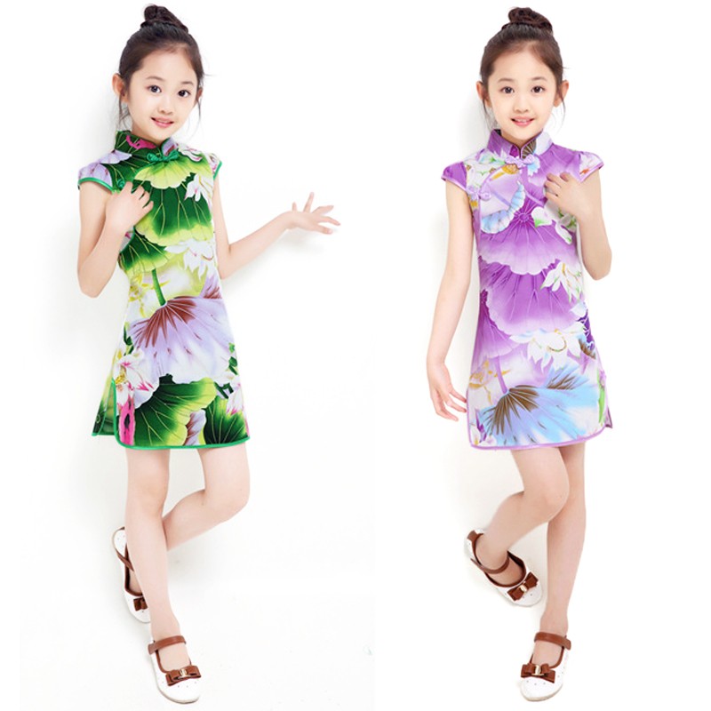青花瓷连衣裙女童夏装儿童中式旗袍大小孩纯棉裙子复古中国风宝宝
