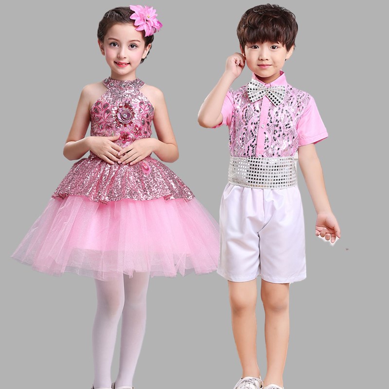 儿童演出服蓬蓬裙女童新款亮片纱裙幼儿园合唱舞蹈公主裙表演服女