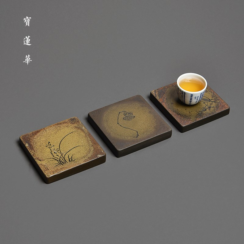 手工雕刻歙砚天然原石方垫 杯垫杯托 干泡养壶托砚石垫茶托砚台石