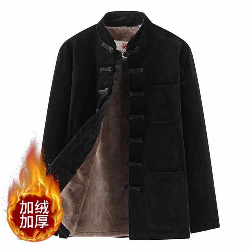 灯芯绒加绒加厚唐装男冬装中国风冬季棉衣复古盘扣棉服中式外套