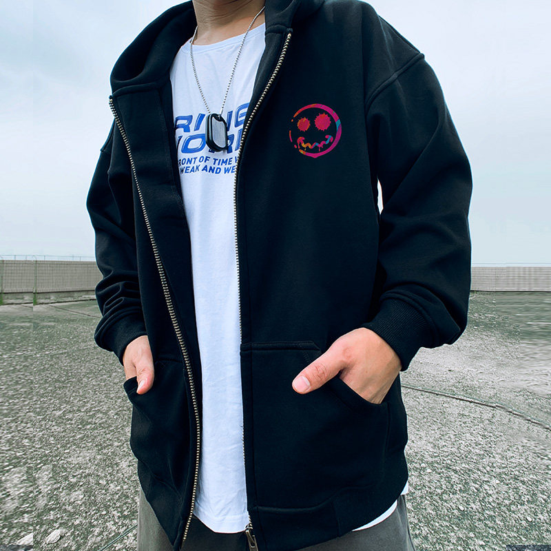 小恶魔粉色加肥加大码连帽外套男女拉链卫衣加绒加厚休闲百搭秋冬