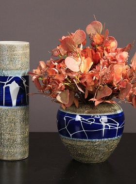 新中式创意彩绘陶瓷花瓶摆件客厅样板间玄关插花花器摆设结婚送礼