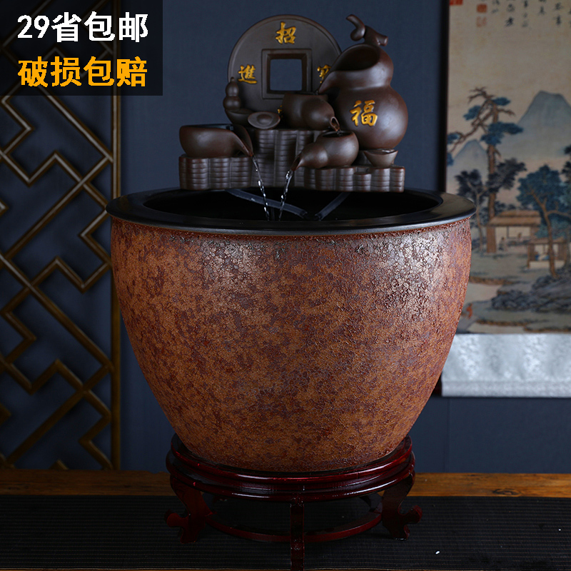 景德镇陶瓷金鱼缸阳台办公室客厅落地家用循环流水摆件庭院大鱼缸