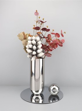 欧式创意不锈钢花器样板房售楼部卧室书房客厅桌面玄关饰品摆件